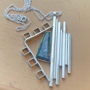 Gorgeous Turquoise Sterling Silver Necklace Signed and Stamped 925.